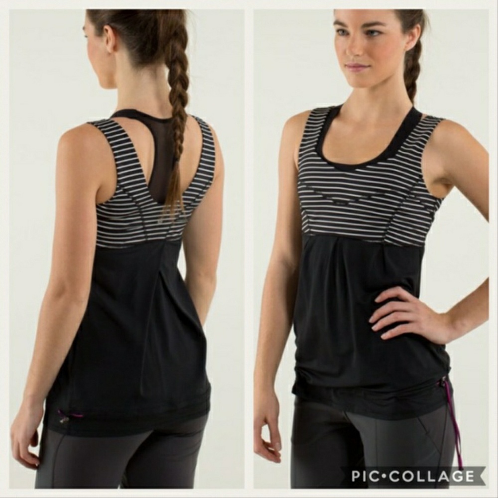 lululemon athletica Black and White Striped Racerback Tank
